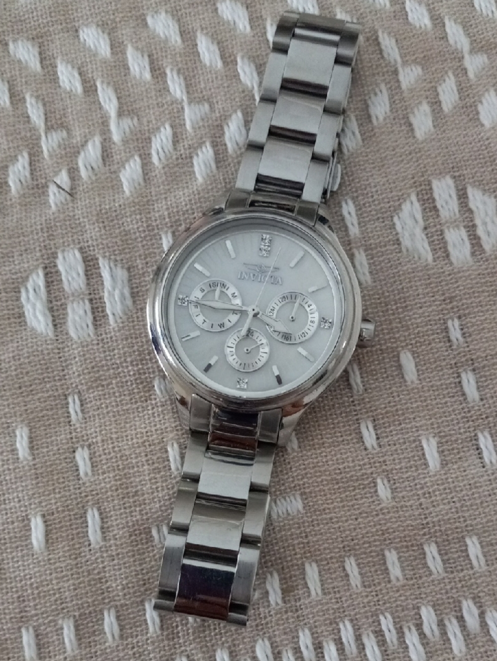 Invicta Silver and White Stainless Steel Bracelet Watch